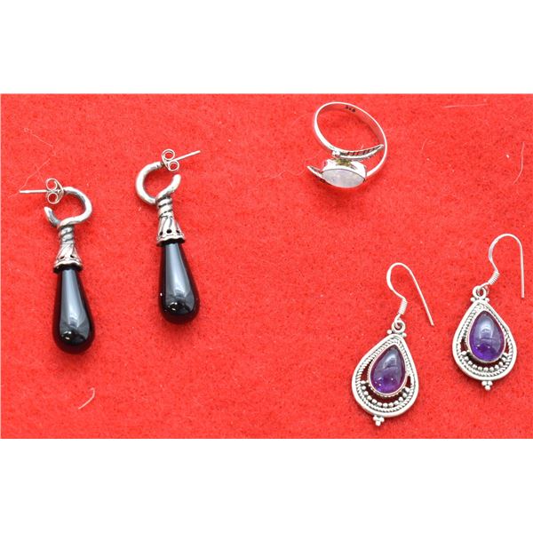 2 Pairs of Sterling Earrings and 1 Sterling Ring