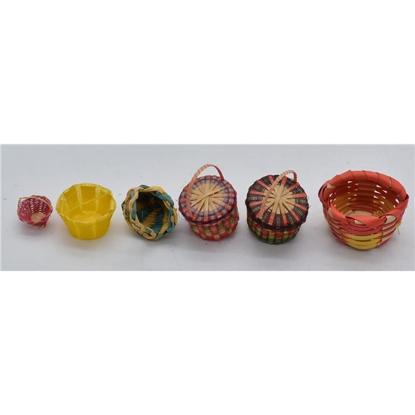 6 Miniature Hand Woven Baskets