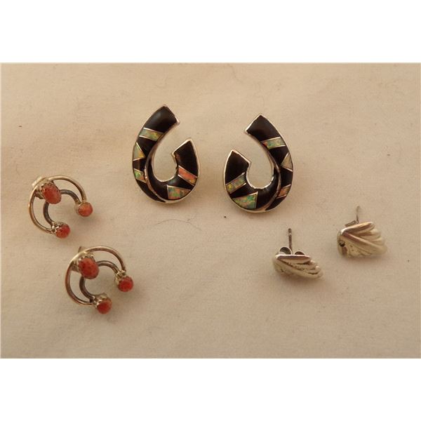 3 Pairs of Native American Sterling Earrings