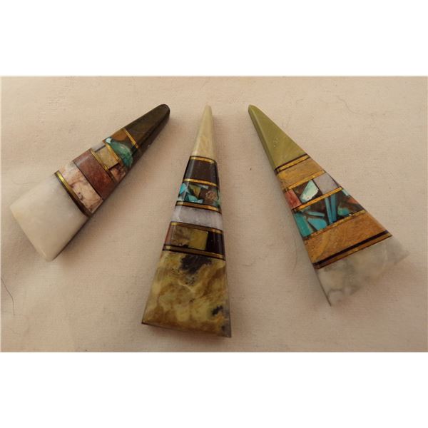 3 Santo Domingo Overlay Stone Pendants
