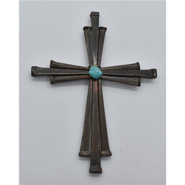 Horseshoe Nail Cross w/ Polished Turquoise Nugget