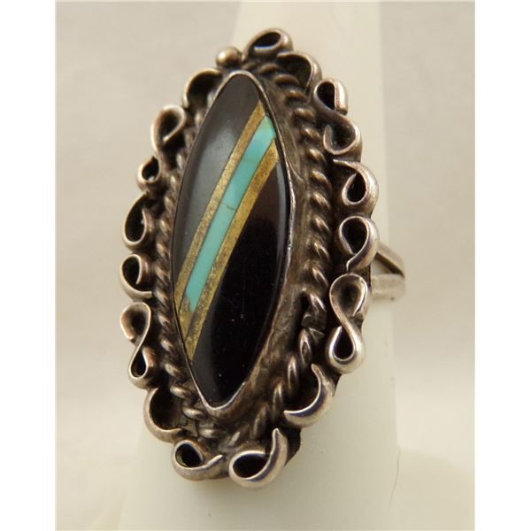 Navajo Sterling Inlay Ring, Size 7