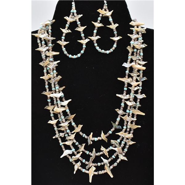 4 Strand Bird Fetish Necklace and Earrings