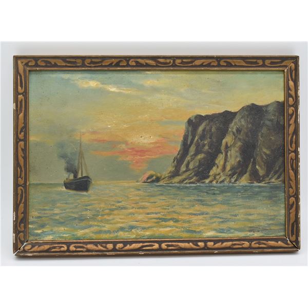 Antique 1910 Sunset Oil Painting