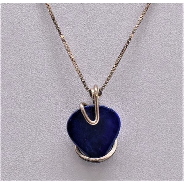 Wire Wrapped Lapis Lazuli Heart Pendant Necklace