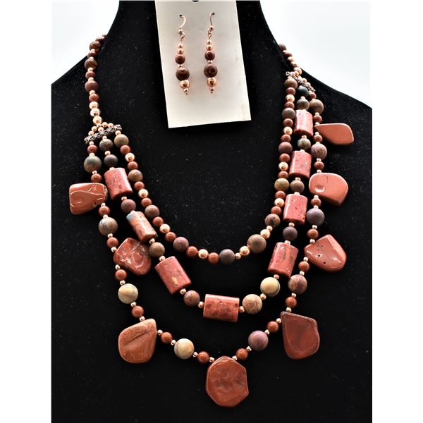 Triple Strand Jasper Necklace and Earrings