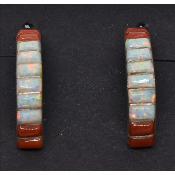 Zuni Inlay Half Hoop Earrings by Velma Dewa