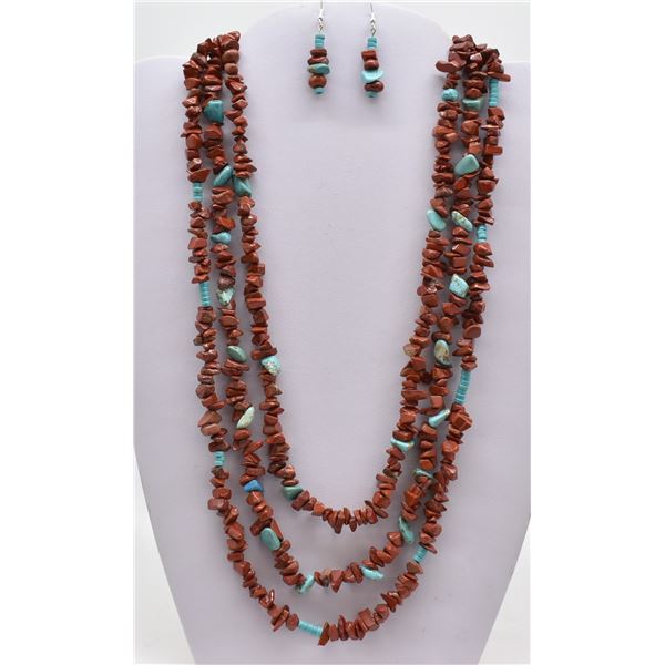 3 Strand Jasper Nugget Necklace and Earrings