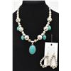 Image 1 : Turquoise Framed Oval Pendants Necklace, Earrings