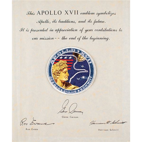 Apollo 17 Patch Presentation - From the Collection of Dr. Otto Berg