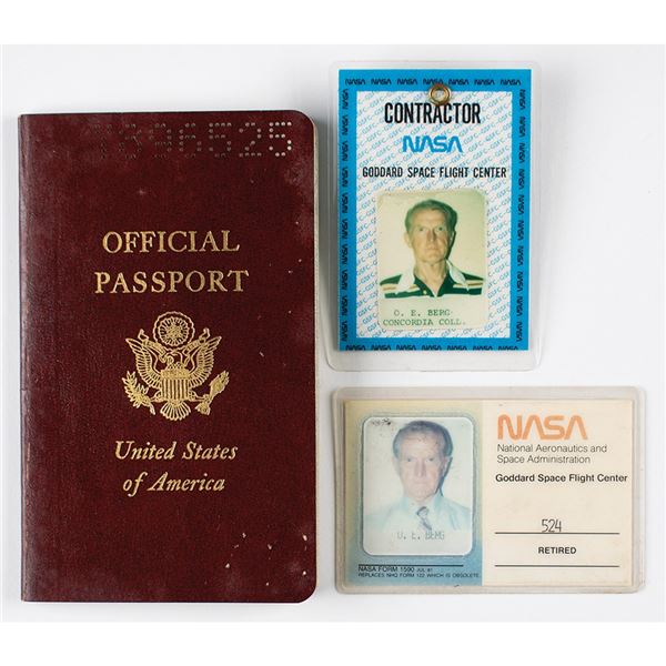 Otto Berg's Passport and NASA Badges