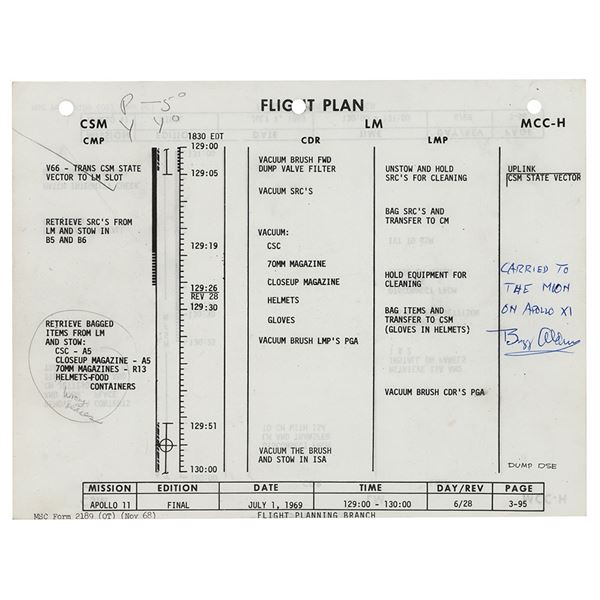 Buzz Aldrin's Apollo 11 Flown Flight Plan Page
