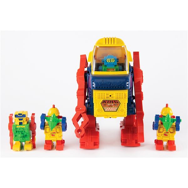 Vintage King Ding Robot and (4) Ding-A-Lings by Topper Toys from the collection of Andres Serrano