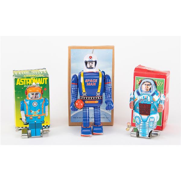 Lot of (3) Wind-up Tin Litho Astronaut from the collection of Andres Serrano