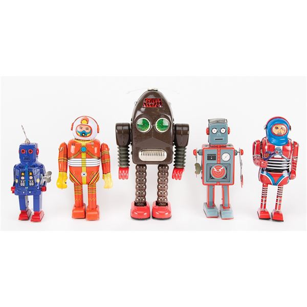 Lot of (5) Retro Toy Robots from the collection of Andres Serrano