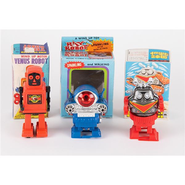 Vintage Lot of (3) Wind-up Robots from the collection of Andres Serrano