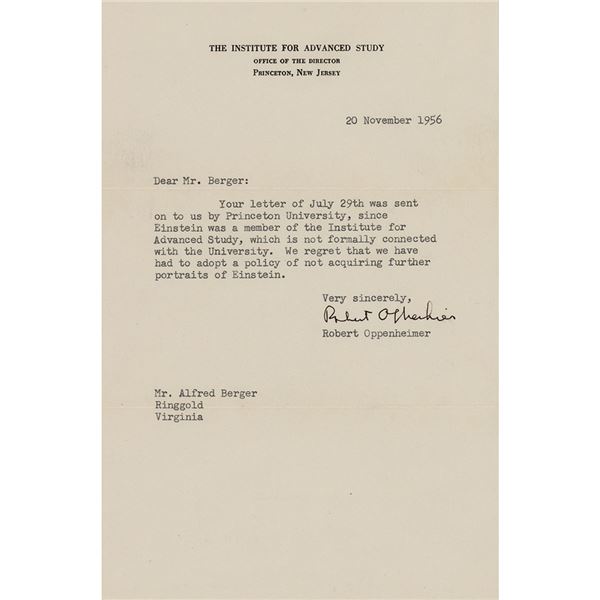 Robert Oppenheimer Typed Letter Signed