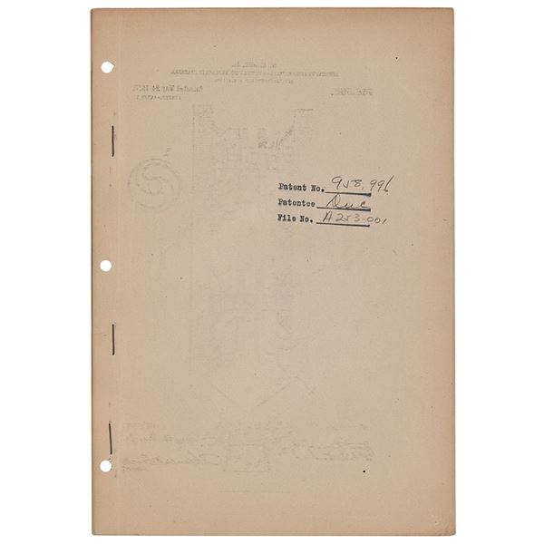 Henry A. Duc, Jr. Hydraulic Pressure Turbine Patent Lithograph