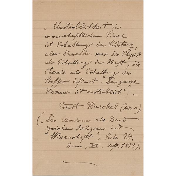 Ernst Haeckel Autograph Quotation Signed