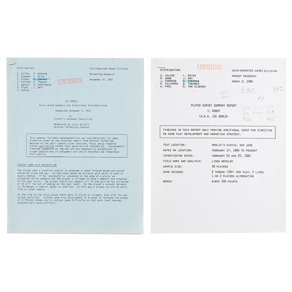 Atari 'I, Robot' Market Research Player Survey Reports from the collection of David Sherman