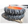 Image 2 : Firestone Pair of 9.5-32 tires on 6 bolt steel Kubota OEM rim, 100% tread, 5 1/4" pilot, 6 3/4" bolt