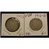 Image 1 : 71. 2-1912 D Liberty Head Nickels. VG,F