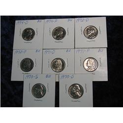 284. 1970D, S, 71P, D, 72P, D, & 74P & D Gem BU Nickels.