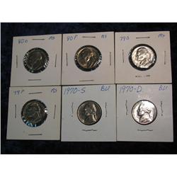 285. 1970 D, S, 79 P, D, 80 P, & D Gem BU Nickels.