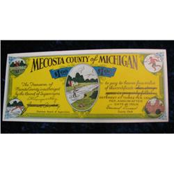 713. 1933 Mecosta County,Michigan $1 Certificate No. 7987 Unused.