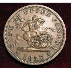 1060. 1857 Canada One-Penny Bank Token.