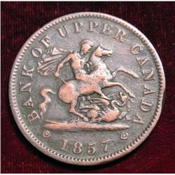1061. 1857 Canada One-Penny Bank Token.