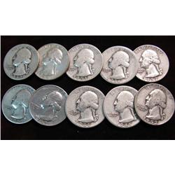 1132. (10) 1935-64 Washington Quarters.