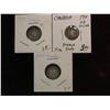 Image 1 : 1382. 1910, 11  & 17 Canadian 5-Cent Silvers. VG-F