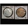 1867. 1957 & 65 Mexican Silver Pesos. Unc.