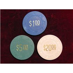 1910. $1, $5 & $20. IB Gaming Tokens.