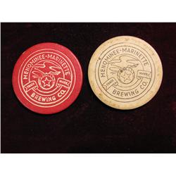 1911. (2) Menominee-Marinette, Wisconsin Gaming Tokens. 