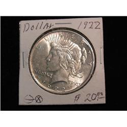 1920. 1922P Peace Dollar. Unc.