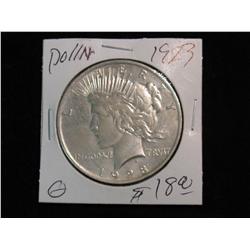 1925. 1923P Peace Dollar. AU.