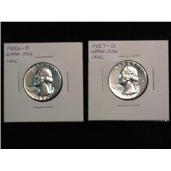 2201. 1956P, 57D Washington Quarters. BU.