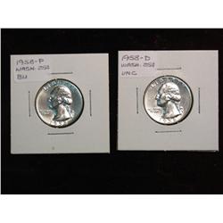2202. 1958P, 58D Washington Quarters BU.