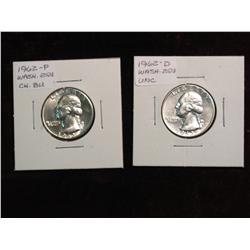 2204. 1962P, 62D Washington Quarters BU.