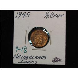 2284. 1945 Netherlands Indies ½ Cent. BU.