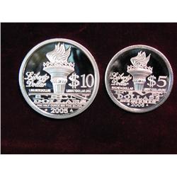 2287. $5 & $10. Silver Liberty Dollars. Proof.