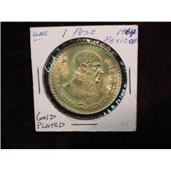 2303. 1964 Mexico Silver Peso. Gold Plated BU.