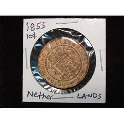 2345. 1855 Netherlands. 10-Centimes. EF Cleaned.