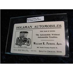 2373. Holsman Automobiles, Omaha. Advertising Card