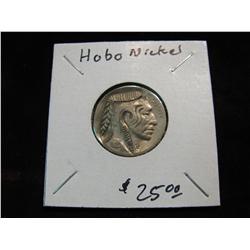 3380. Hobo Nickel, With Coon Skin Hat & Feather.