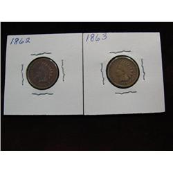 3385. 1862 & 63 Indian Head Cents. G.