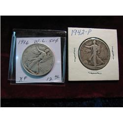 3471. 1936P & 42P Walking Liberty Half Dollars. VF, F.