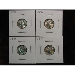 3653. (4) 1941P Mercury Dimes. BU.